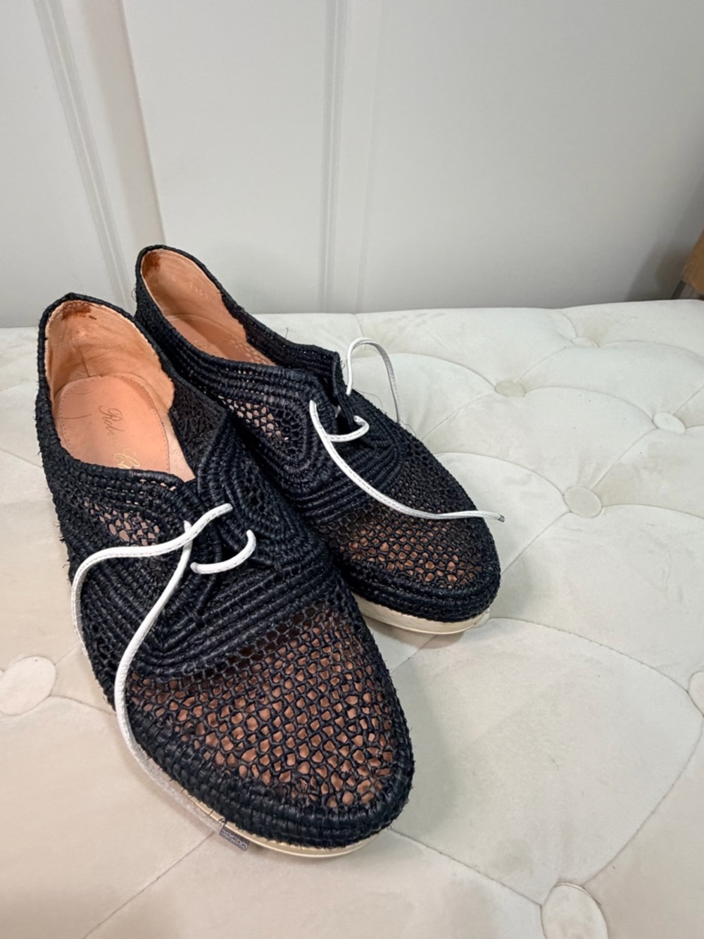 Robert Clergerie Black Woven Lace-Up Moccasins